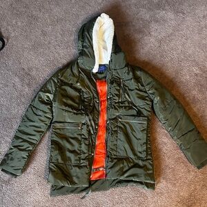 Sears Simply Styled Olive Jacket with OrangeInterior